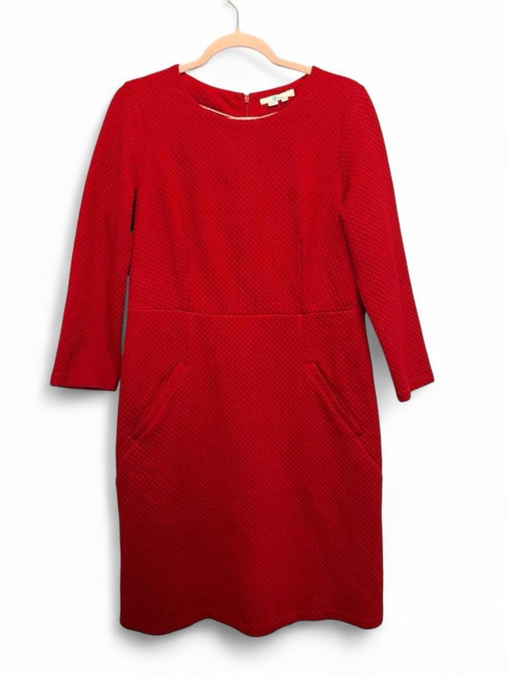 Boden Red Marisol Quilted Jacquard Shift Dress with Front Pockets Size 10 Preppy